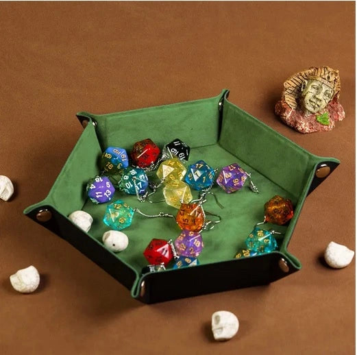 Velvet PU Leather Folding Hexagon Dice Tray - Ljus Grön