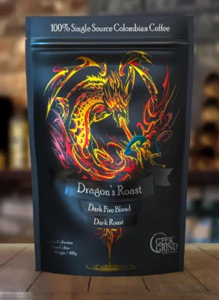 Geek Grind Coffee Dragon Roast Dark Fire Blend Whole Bean 12 oz