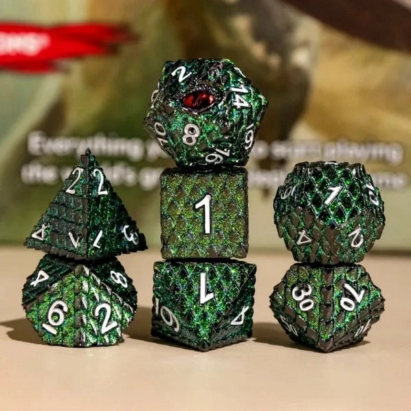 A Role Playing Dice Set: Metallic - Dragon Scale Dark Green Glitter