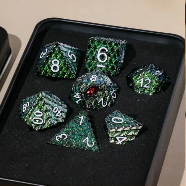 A Role Playing Dice Set: Metallic - Dragon Scale Dark Green Glitter