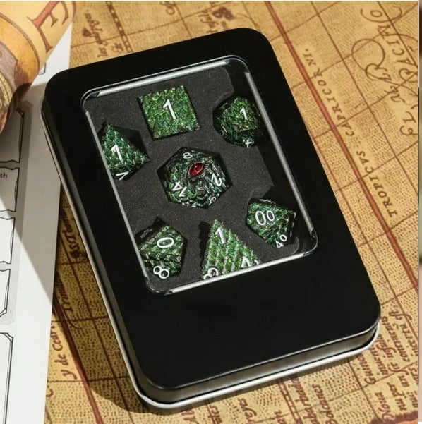 A Role Playing Dice Set: Metallic - Dragon Scale Dark Green Glitter