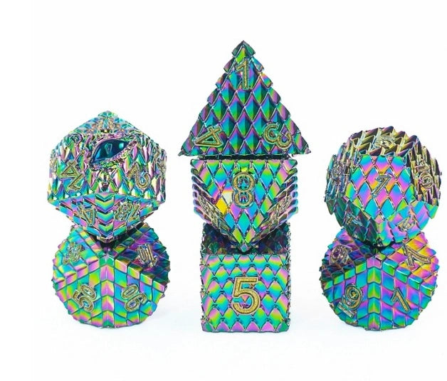 A Role Playing Dice Set Metallic - Dragon Scale Rainbow Glitter