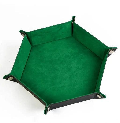 Velvet PU Leather Folding Hexagon Dice Tray - Mörk Grön