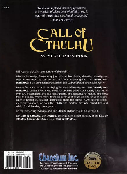 Call Of Cthulhu RPG: Investigator Handbook