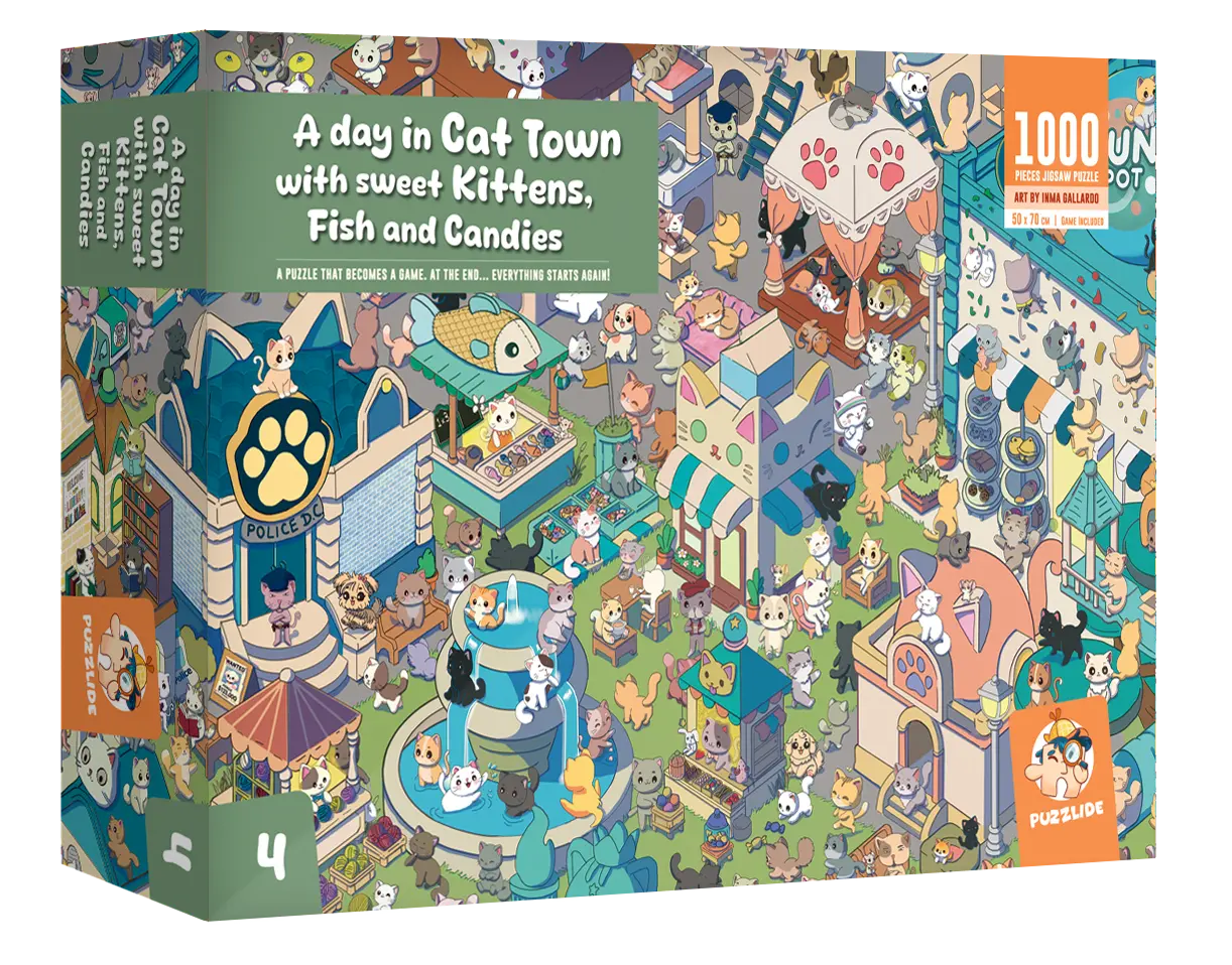 A Day in Cat Town with sweet Kittens Fish & Candies Puzzle