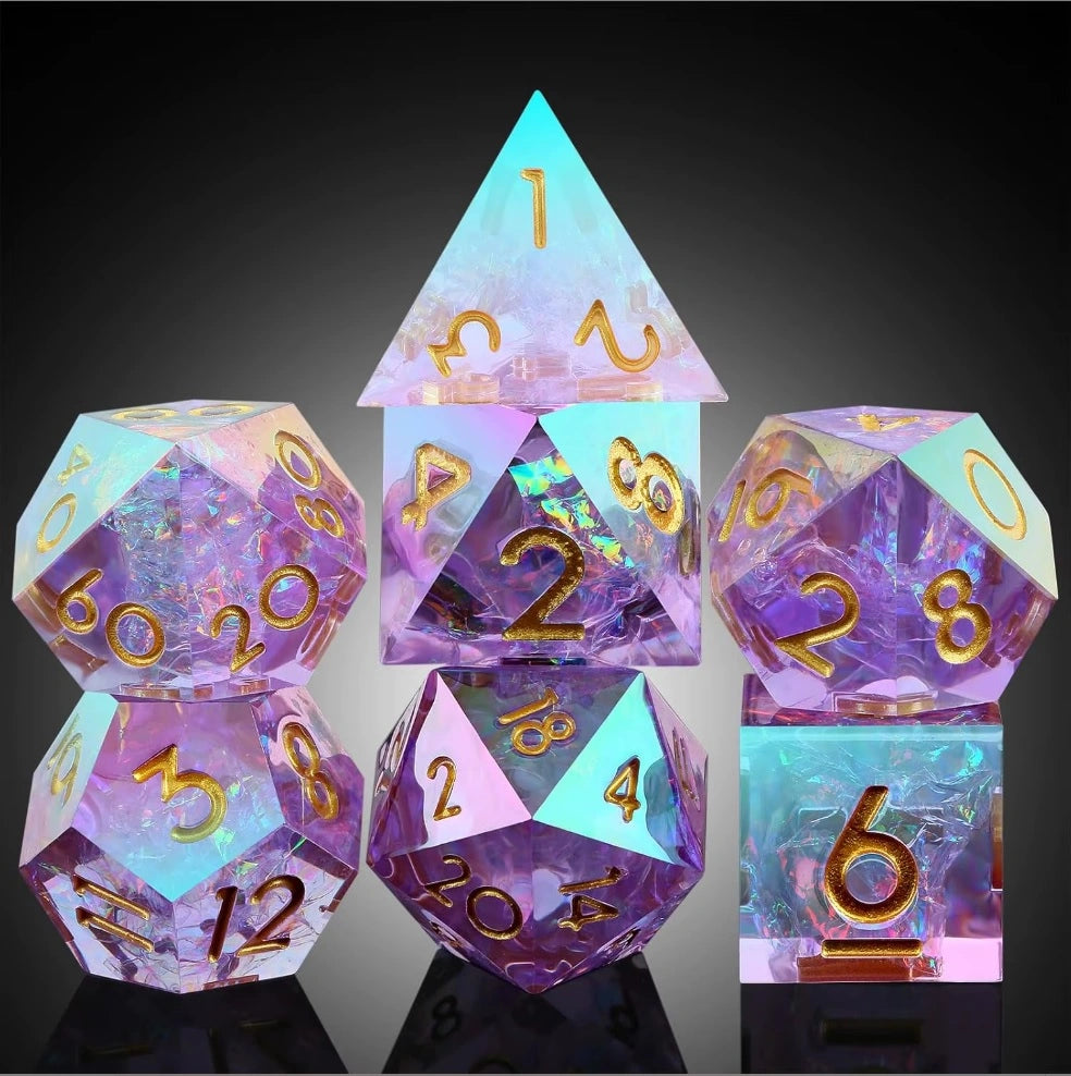 A Role Playing Dice Set - Purple Spectral ( Gold Font)