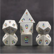 A Role Playing Dice Set Metallic - Silver Rainbow Numbers