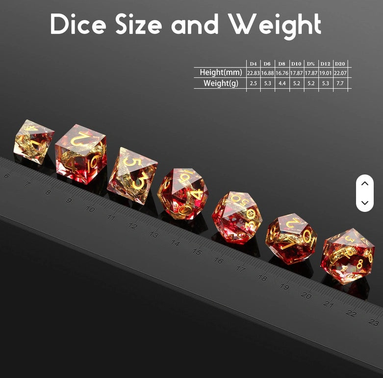 Sharp Edge Dice Set (7) Rings Red