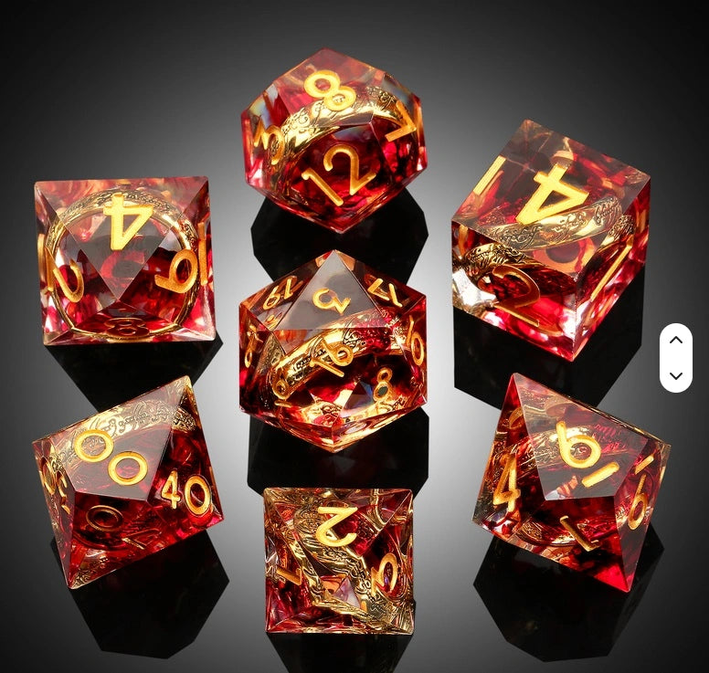 Sharp Edge Dice Set (7) Rings Red