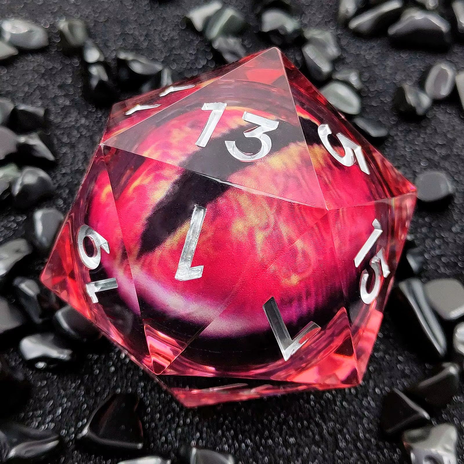 D20 Emerald Eye (33mm) - Röd lysande Öga