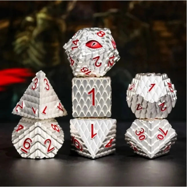 A Role Playing Dice Set Metallic - Dragon Scale Silver