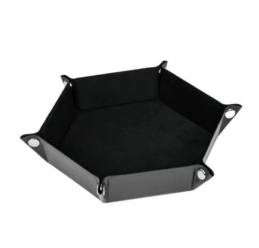 Velvet PU Leather Folding Hexagon Dice Tray - Svart