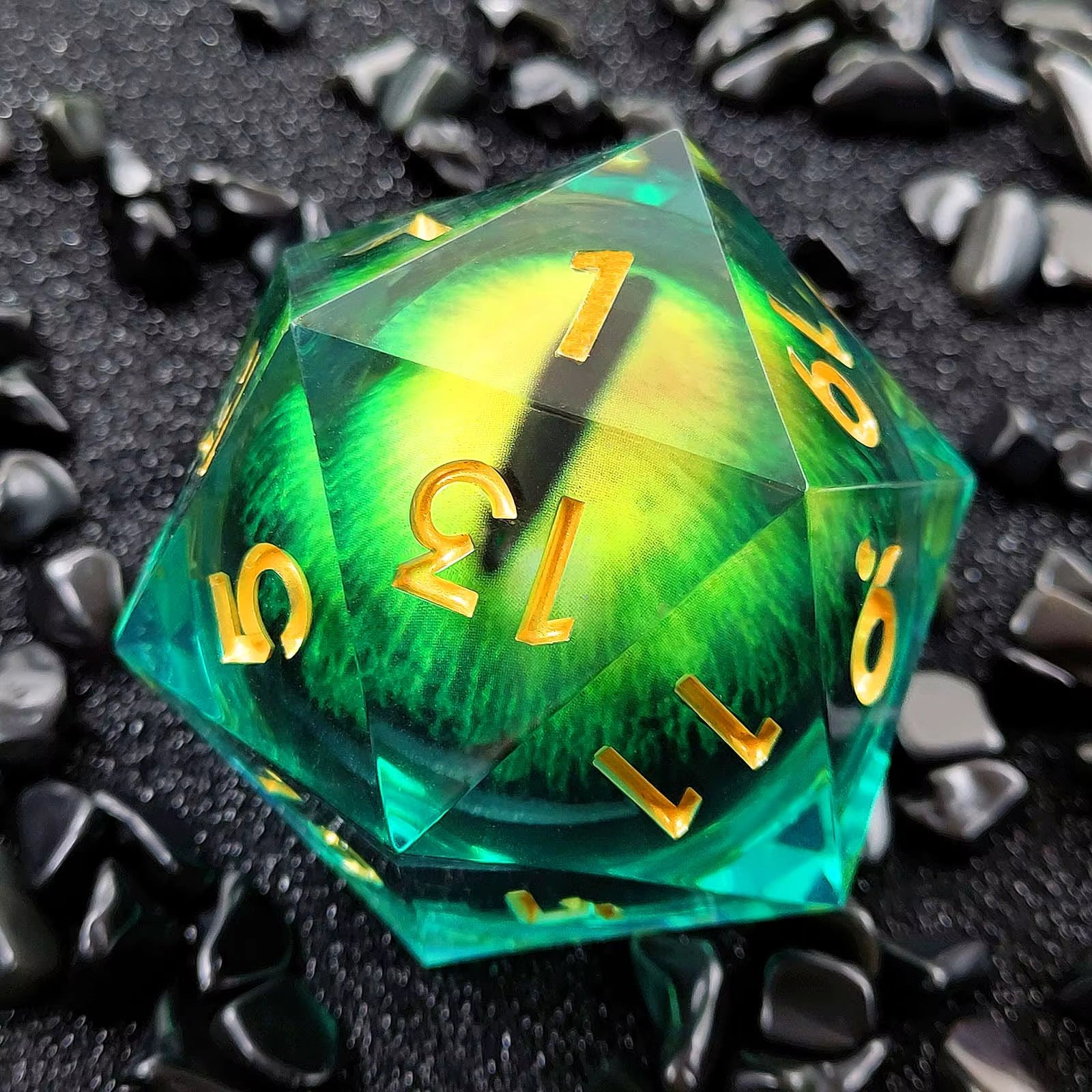 D20 Emerald Eye (33mm) - Yellow/Green