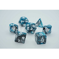 A Role Playing Dice Set: Blue/Grey Marble with white numbers