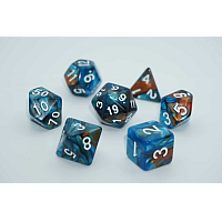A Role Playing Dice Set: Blue/Orange Marble with white numbers