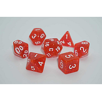 A Role Playing Dice Set: Red Glitter with white numbers