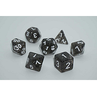 A Role Playing Dice Set: Black glitter with white numbers