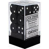 Chessex 12 Black/White Opaque 16mm d6 (CHX 25608)
