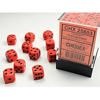 Chessex Opaque: 36 tärningar (12 mm) - Orange med svarta prickar (CHX 25803)