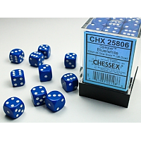 Chessex Opaque: 36 tärningar (12 mm) - Blå med vita prickar (CHX 25806)