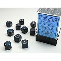 Chessex Opaque: 36 tärningar (12 mm) - Dustyblue med kopparprickar (CHX25826)