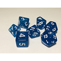 A Role Playing Dice Set: Light Blue Glitter with white numbers