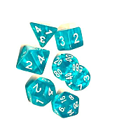 A Role Playing Dice Set: Light blue transparent white numbers