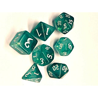 A Role Playing Dice Set: Light Green transparent Glitter white numbers