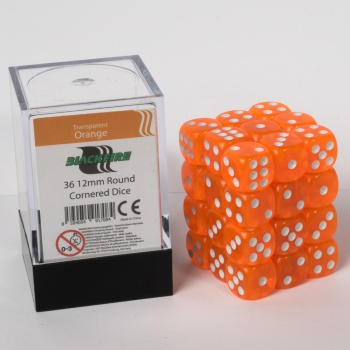 Blackfire Dice Cube – 12mm D6 36 Dice Set – Transparent Orange_boxshot