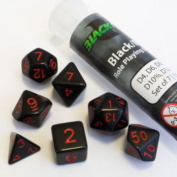 Blackfire Dice - 16mm Role Playing Dice Set - Black with Red numbers (7 Dice)_boxshot