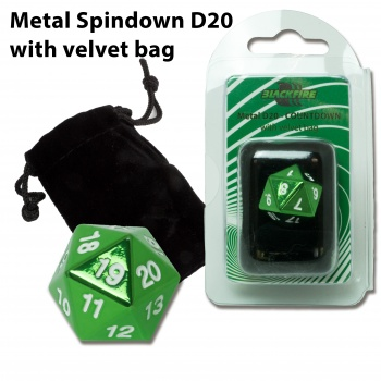 Blackfire Dice - D20 Metal Spindown with velvet bag - Green_boxshot