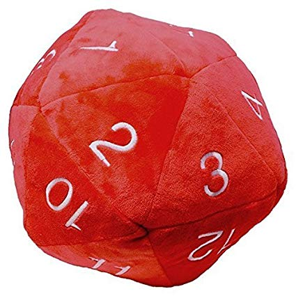 Jumbo D20 Novelty Dice Plush in Red with White Numbering_boxshot