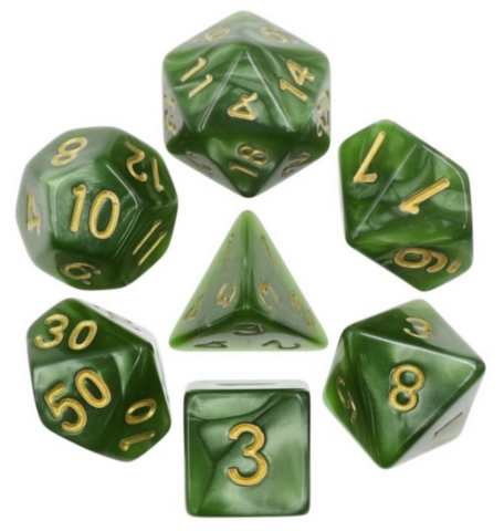 A Role Playing Dice Set: Green Grass Pearl Golden Numbers_boxshot