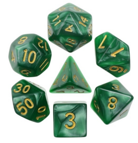 A Role Playing Dice Set: Green Pearl Golden Numbers_boxshot