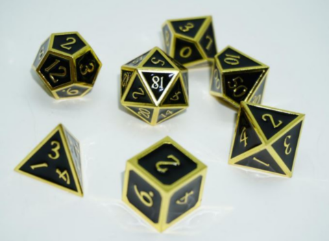 A Role Playing Dice Set: Metallic - Black with Gold Borders_boxshot