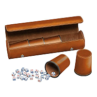 Synthetic leather dice cup set of 5 with case incl. 25 dice, brown (7996)