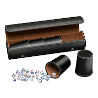 Synthetic leather dice cup set of 5 with case incl. 25 dice, black (7995)