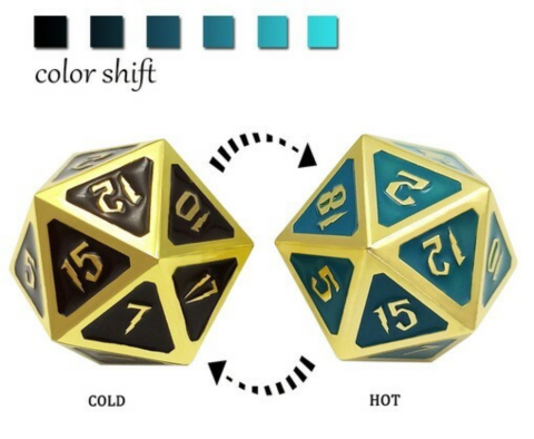 Jumbo D20 Color Changing Dice By Temperature for Winter - Wizard (Gold Black and Blue Shift)_boxshot