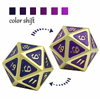 30MM Single D20 Metal Die Color Change By Temperature - Wizard (Gold Blue and Purple Shift)