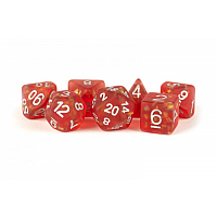 16mm Resin Icy Opal Dice Poly Set Red w/ Silver Numbers