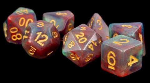 Resin Polyhedral Dice Set Red Pearl Swirl_boxshot