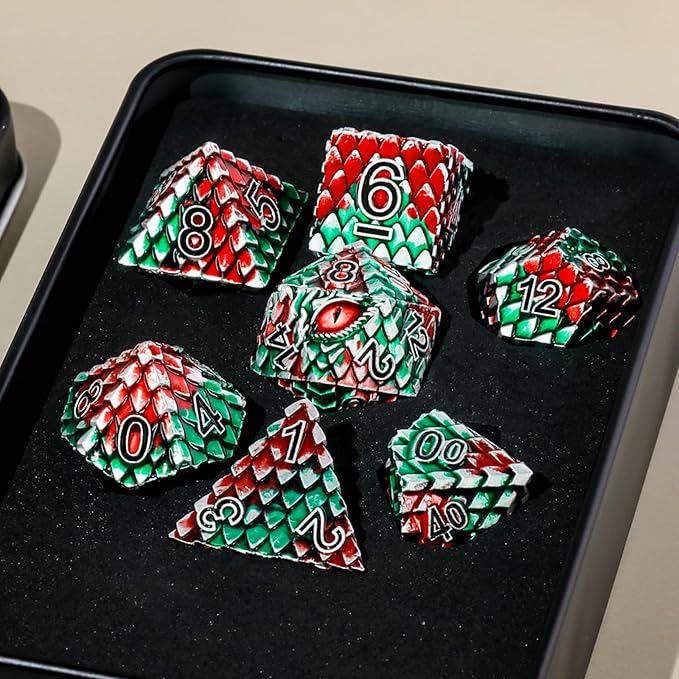 A Role Playing Dice Set Metallic - Dragon Scale Green/Red