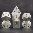 A Role Playing Dice Set Metallic - Silver Rainbow Numbers