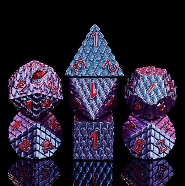 A Role Playing Dice Set Metallic - Dragon Scale Purple Glitter