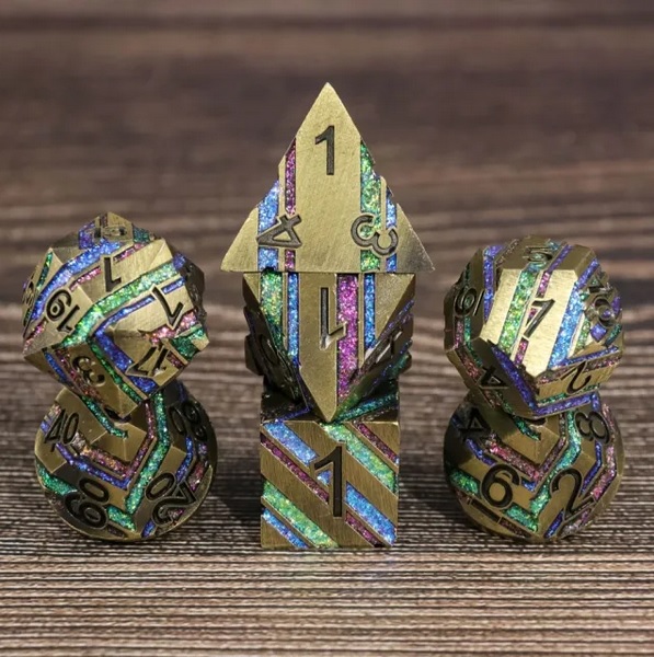 A Role Playing Dice Set Metallic - Gold Rainbow