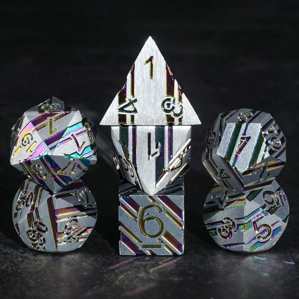 A Role Playing Dice Set Metallic - Silver Rainbow