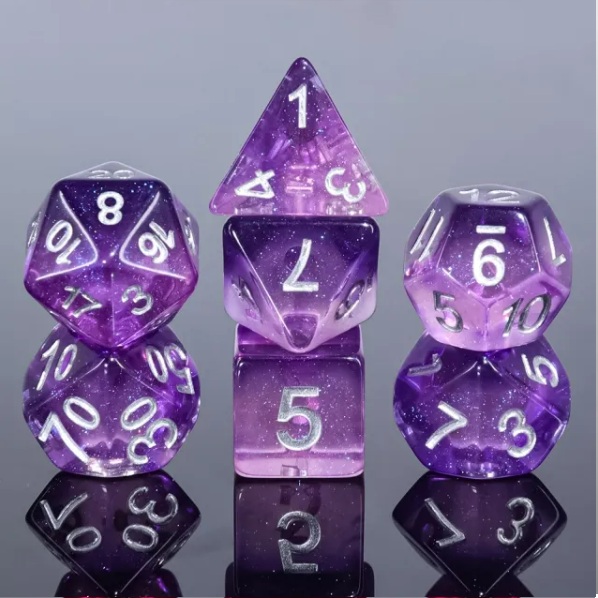A Role Playing Dice Set: Purple Aurora Sky