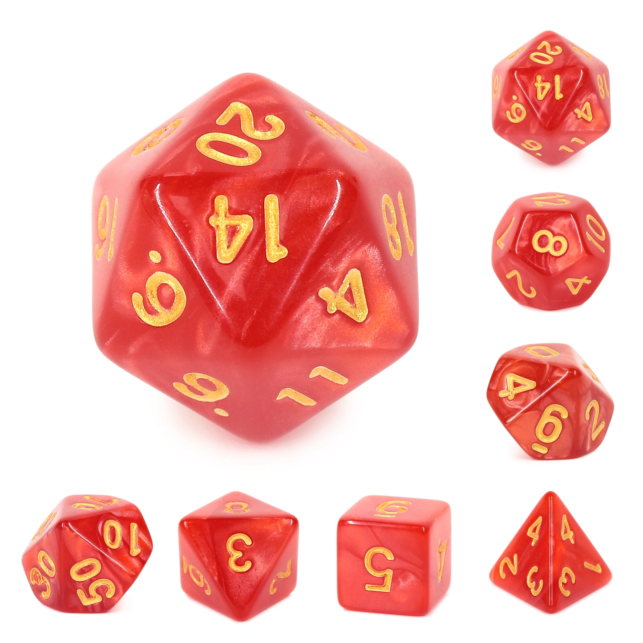 A Role Playing Dice Set: Red (Gold Font)