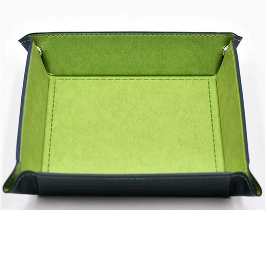 Velvet PU Leather Folding Square Dice Tray - Grön