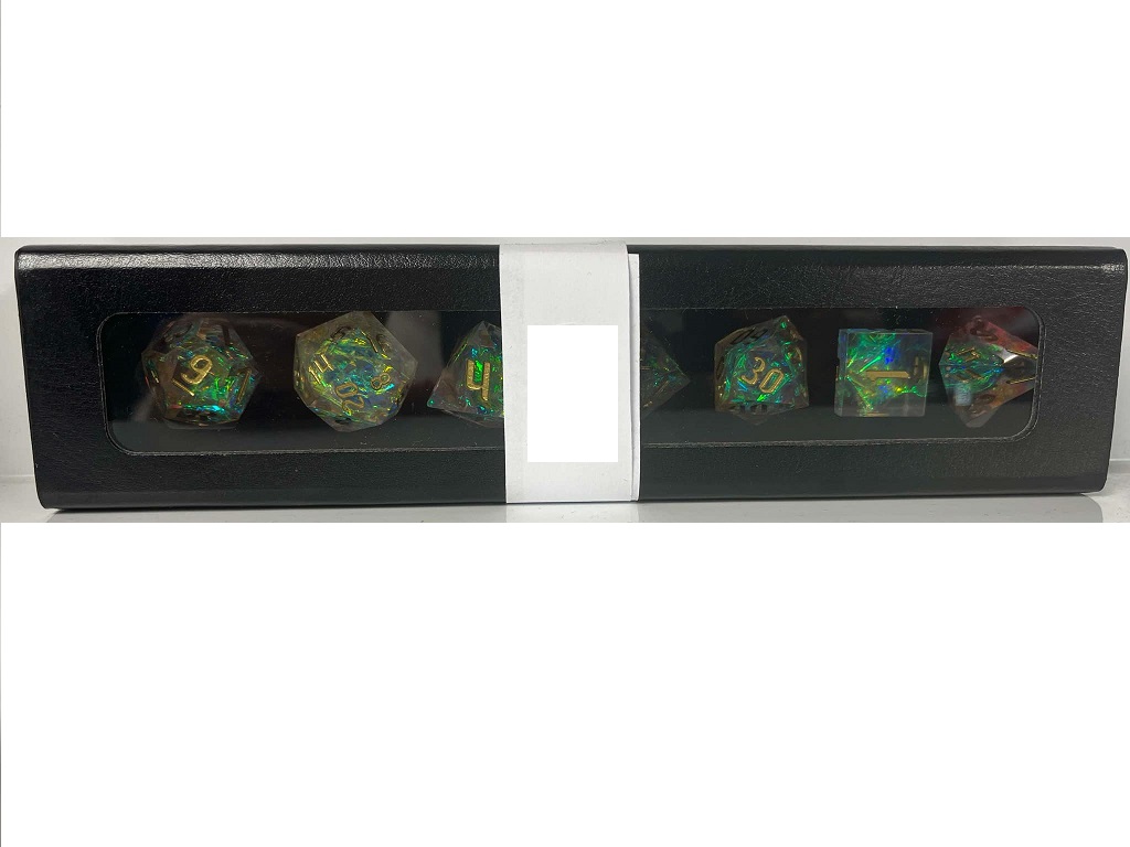 A Role Playing Dice Set - White Glitter Dice (Green Core)